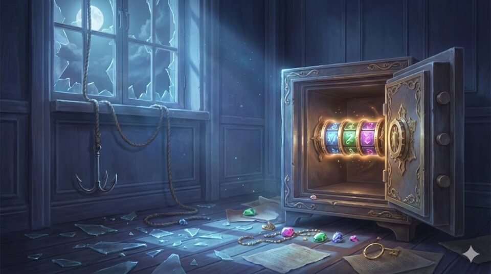 泥棒の夢における場所や状況を象徴する挿絵。月明かりが差し込む部屋