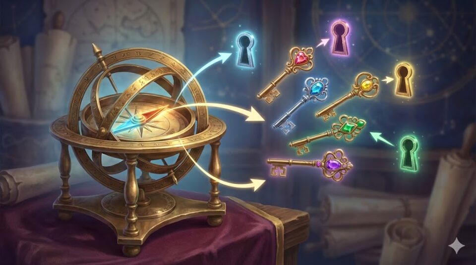 推しの夢の意味 原因・対象別 挿入画像。アンティークな天球儀の羅針盤