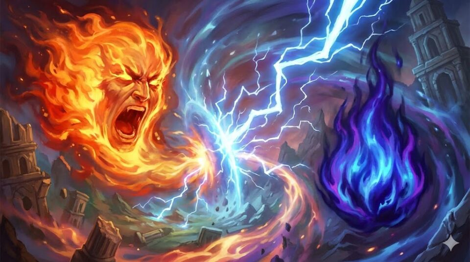 夢占い 怒る夢 感情・行動別 炎の叫び、雷撃、静かな炎の抽象的なイラスト