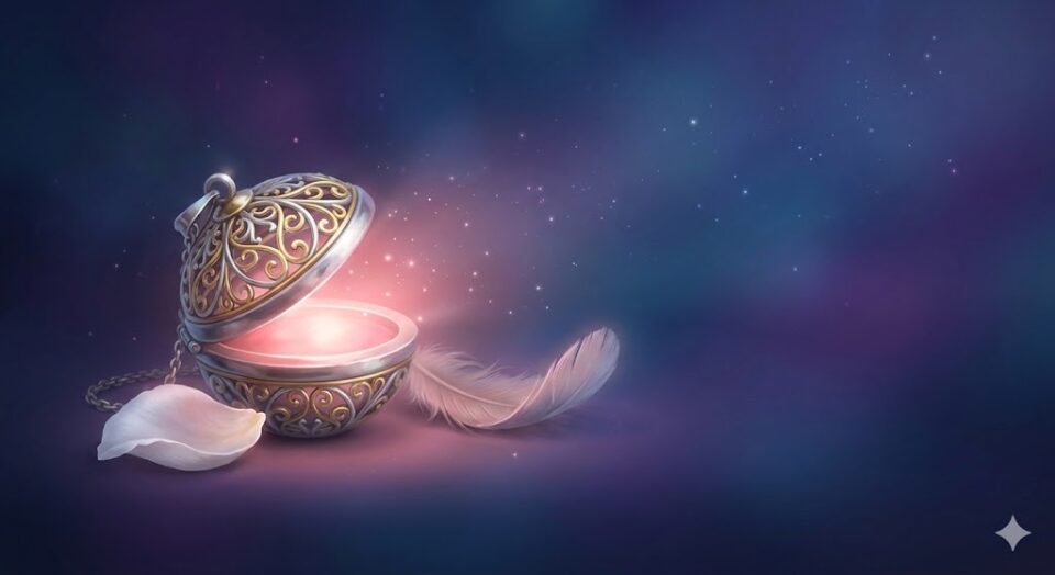 好きな人が左側にいる夢の多様な感情。異なる色の感情クリスタルが載った天秤の幻想的なイラストレーション