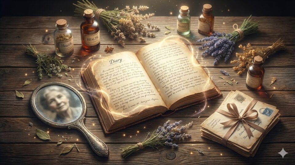 祖母の夢における原因や対象を象徴する挿絵。古い日記