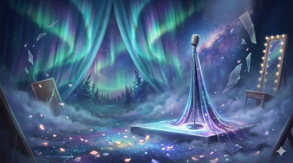 推しの夢の意味 場所・状況別 挿入画像。オーロラのカーテンが開かれた幻想的なステージ