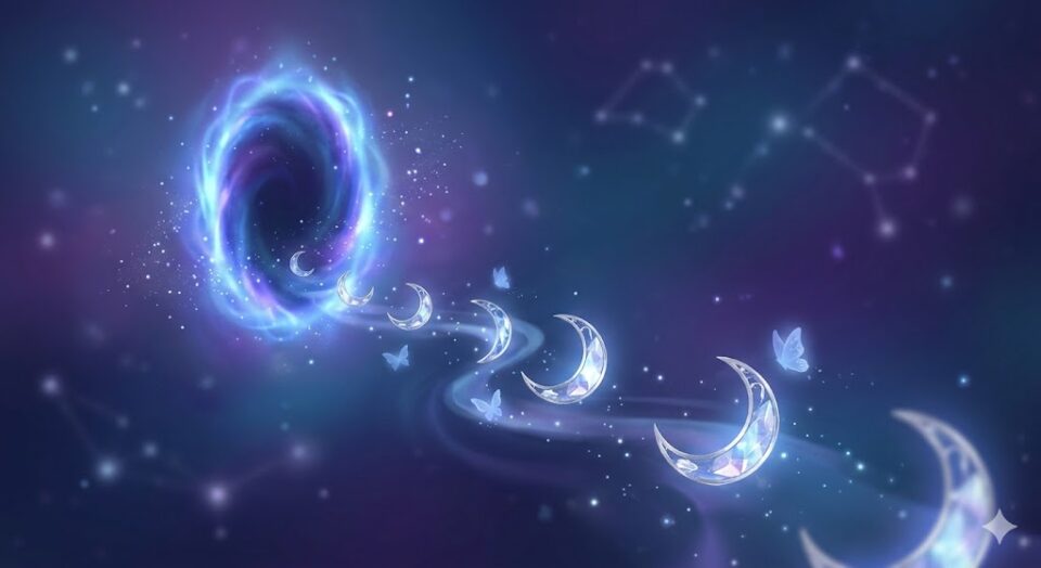 好きな人が左側にいる夢を何度も見る理由。無限に続く螺旋階段と繰り返すハートの結晶の幻想的なイラストレーション