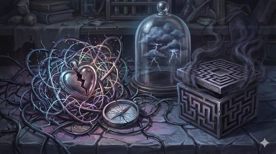 夢占い 異性 トラブル ネガティブ 絡まった茨と割れたハートのロケット 嵐のガラスドーム 迷路の箱