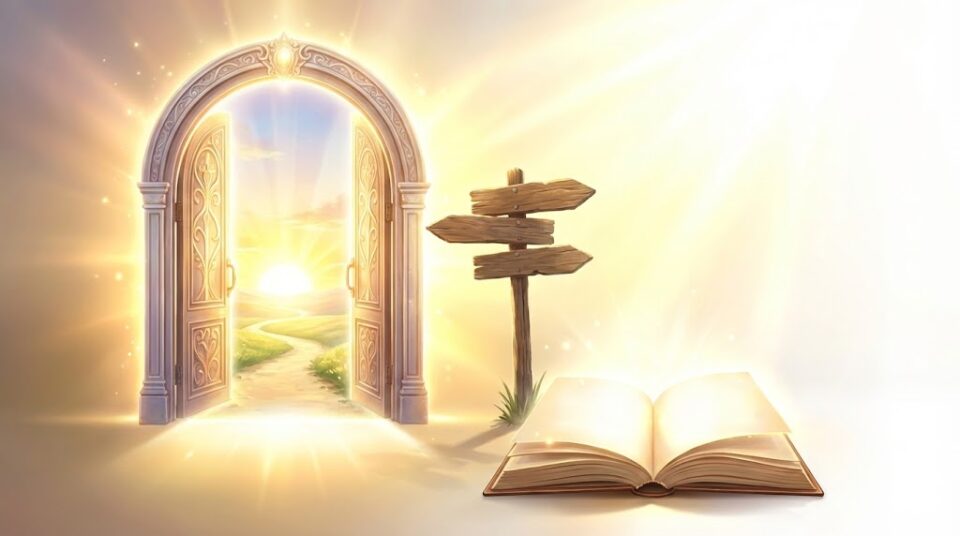 幼なじみの夢の意味 結末別 挿入画像。光り輝く開かれた扉