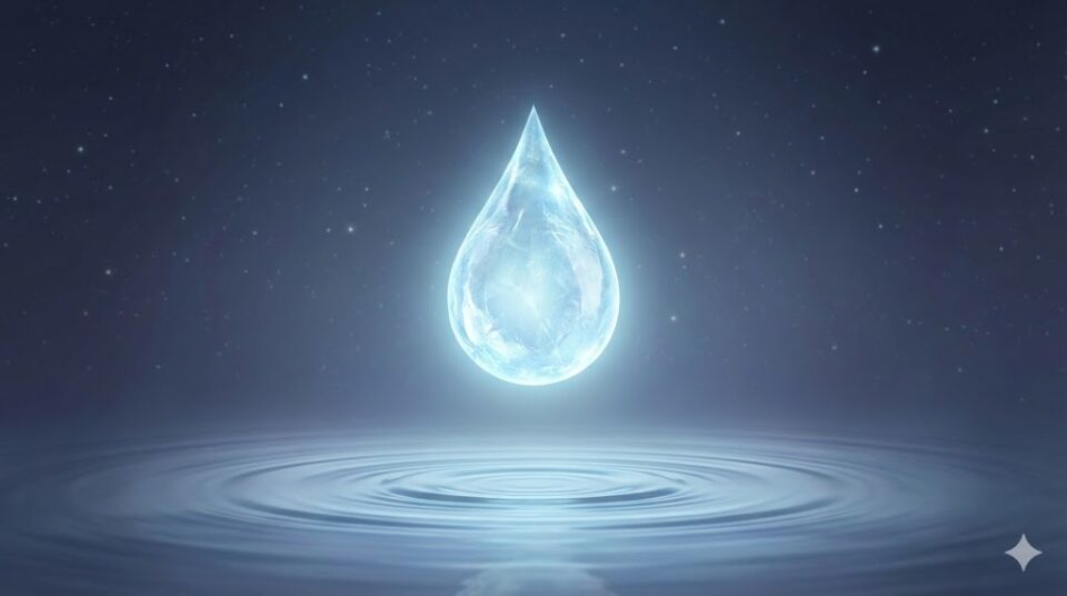 夢占い 不倫される夢 反応・心理別 静かな水面に浮かぶ光る涙の結晶のイラスト