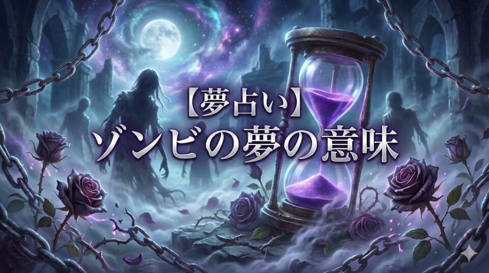 【夢占い】ゾンビの夢の意味のアイキャッチ画像。壊れた鎖、枯れた薔薇、霧の中から現れる人影