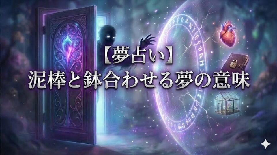 【夢占い】泥棒と鉢合わせる夢の意味のアイキャッチ画像。魔法の光に包まれた扉から不気味な影