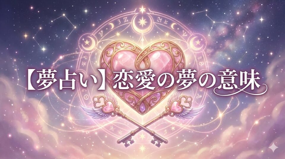 夢占い 恋愛の夢の意味 幻想的なハートと鍵、魔法陣のイラスト
