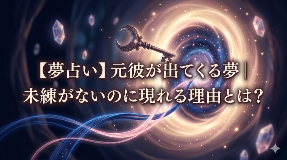 【夢占い】元彼が出てくる夢|未練がないのに現れる理由を象徴する、幻想的な夢のゲートと光の糸のイラスト