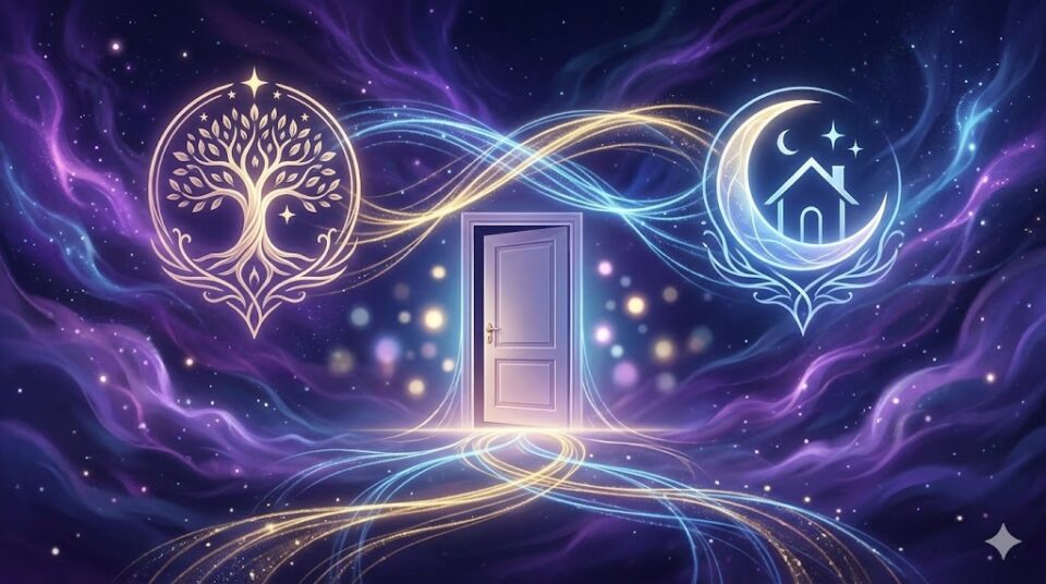 彼氏の両親に会う・紹介される夢の象徴を描いた、幻想的なデジタルアート。