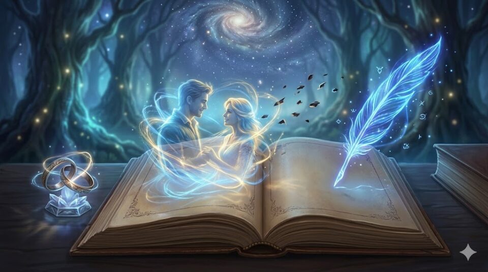 彼氏と元カノが復縁した【シチュエーション・発覚の仕方】を描いた、幻想的な挿絵。