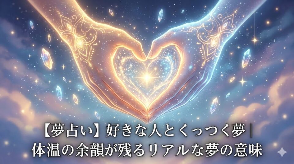 好きな人とくっつく夢 夢占い 絡み合う二つの手が形成する光るハートの魔法デジタルアート。