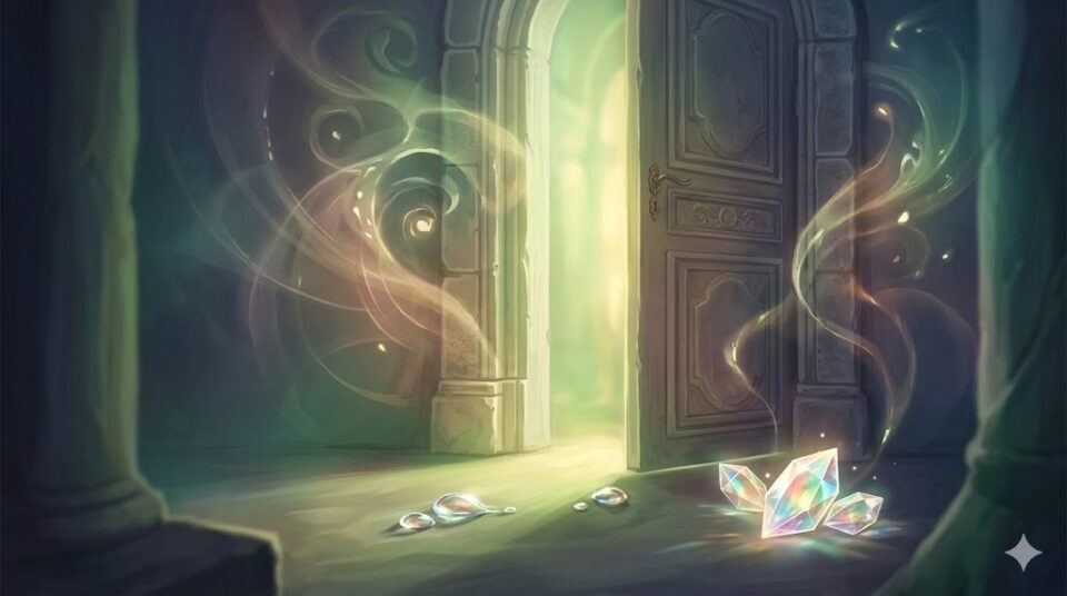 夢の結末が示す自身の心理状態を描いた幻想的なイラスト。