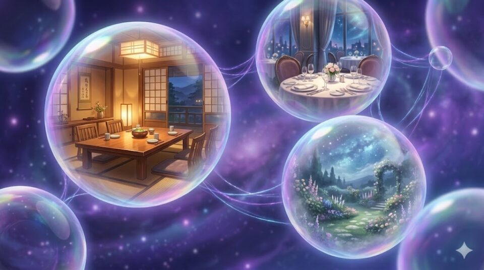 彼氏の両親に会った・紹介された【場所・シチュエーション】を描いた、幻想的な挿絵