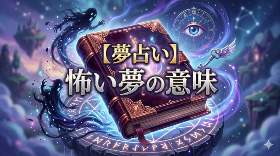 【夢占い】怖い夢の意味 古びた夢日記と魔法の光に包まれた鍵 抽象的な夢魔の影