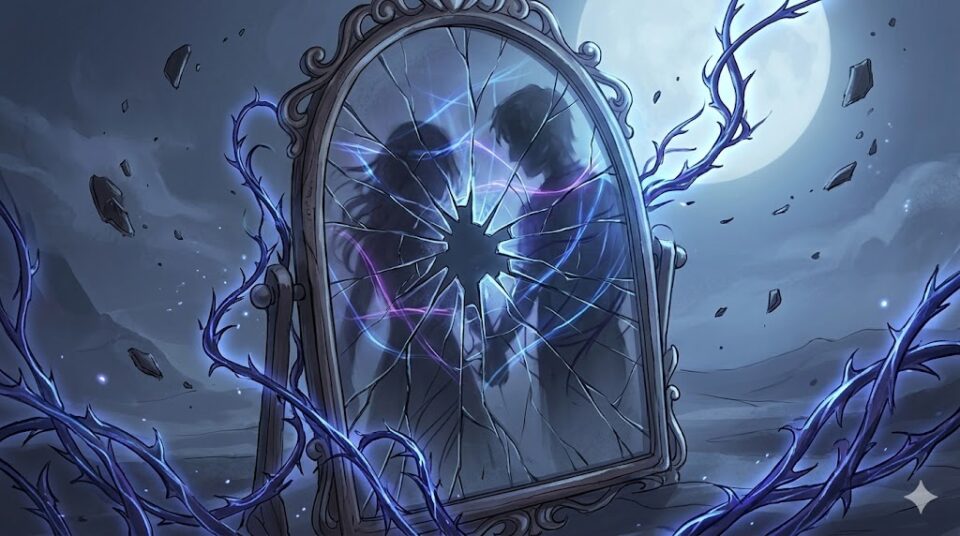 彼氏が元カノと復縁する夢の象徴を描いた、幻想的なデジタルアート。