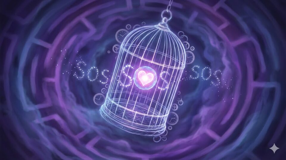 夢を何度も繰り返して見てしまう時の心のSOSを描いた幻想的なイラスト。