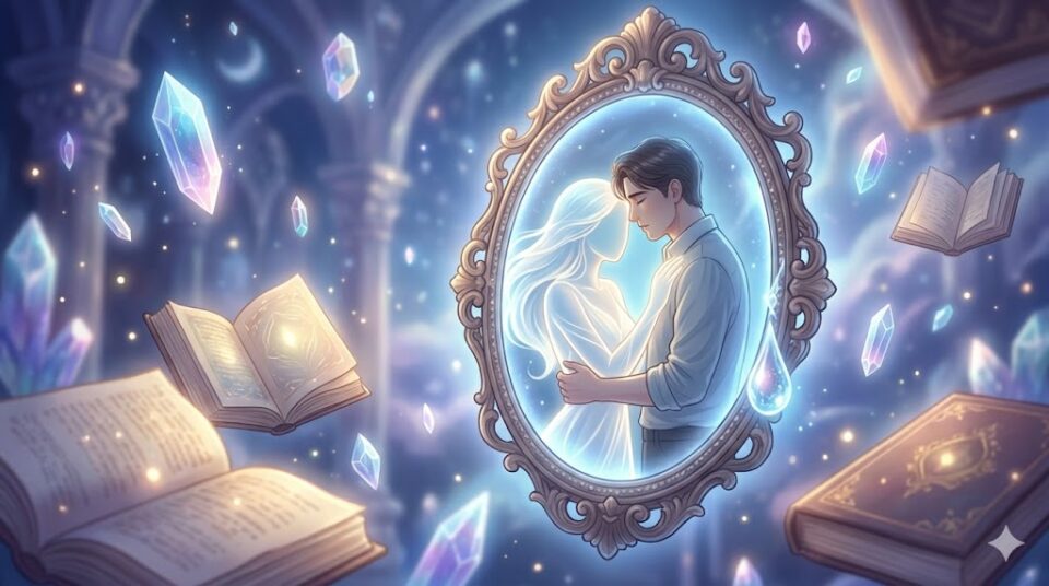 彼氏が浮気する夢における【発覚のシチュエーション】を描いた、幻想的なイラスト