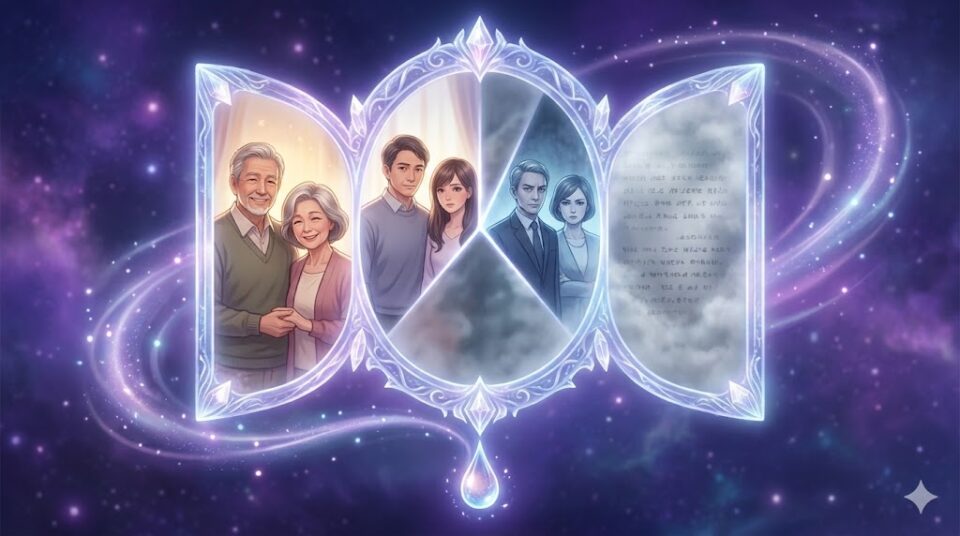 彼氏の両親の【態度・反応】が示すあなたの現状をテーマにした、幻想的なイラスト