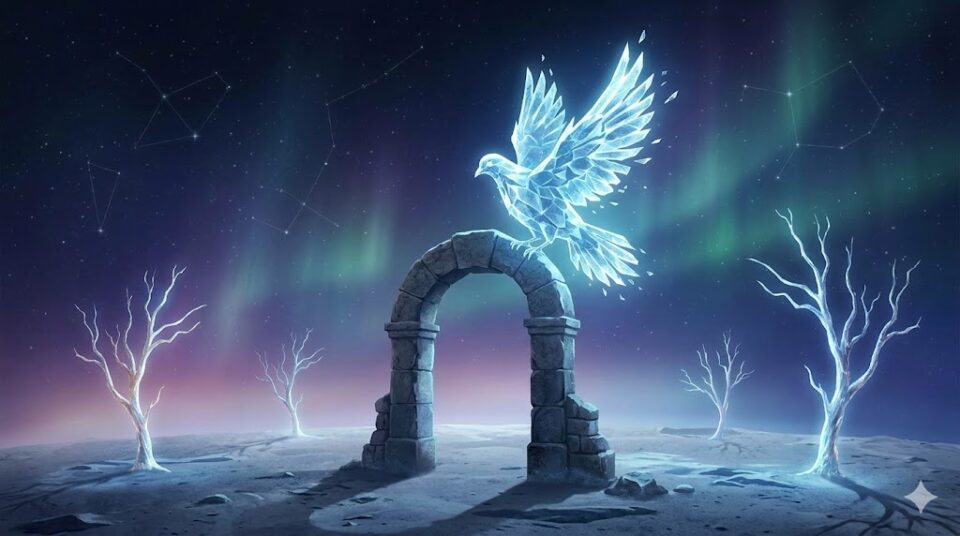 夢占い 彼氏に振られる夢 手段 場所 終わりを告げるメッセンジャーバードと不確かな場所のイラスト