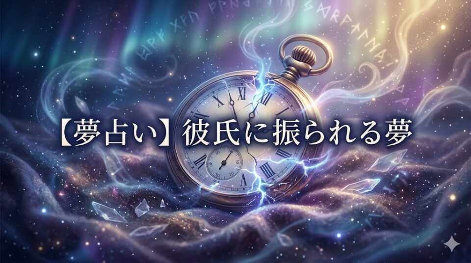 夢占い 彼氏に振られる夢 壊れた約束の象徴 魔法の光に包まれた割れた鏡と指輪のイラスト