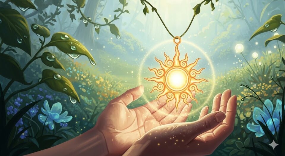 夢占い 過ごし方 自信 朝の光の中で輝く太陽のペンダント