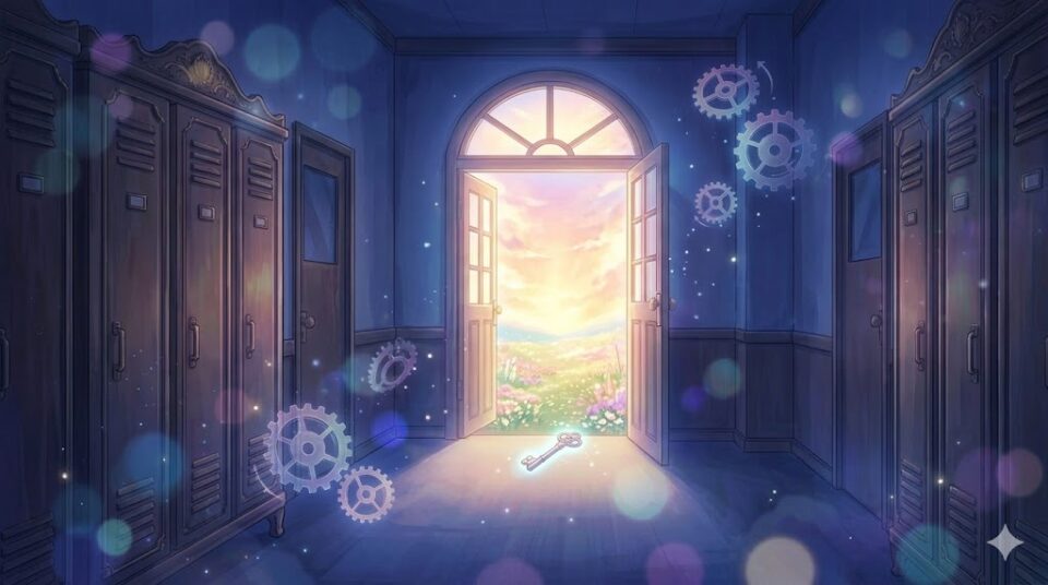 学校の夢占い 結末 幻想的なトワイライトの古い学校の廊下